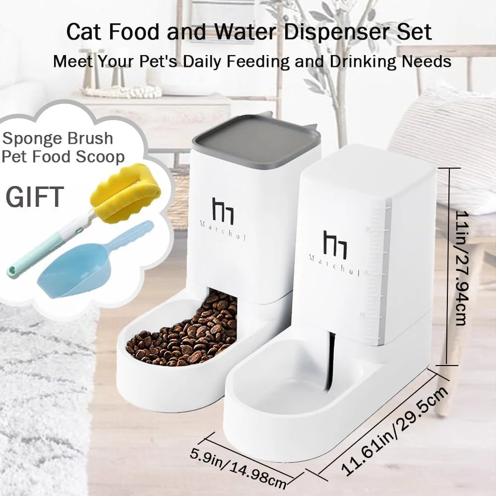Cat Dog Feeder and Waterer Pet Self-Dispensing, Cat Food Dispenser, Automatic Cat Feeders, Outdoor Sun Protection Design Gravity Food Feeder and Waterer Set (Feeder+Waterer)