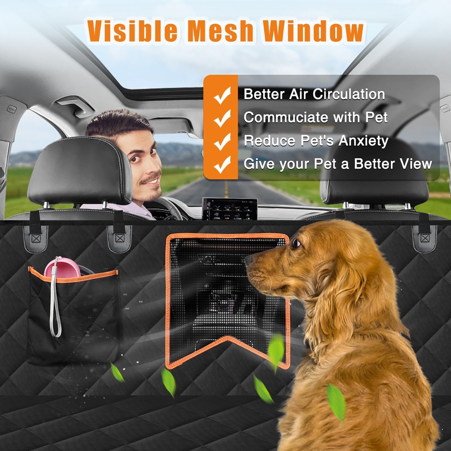 Dog Car Seat Cover for Back Seat, 100% Waterproof Dog Car Hammock with Mesh Window, Anti-Scratch Nonslip Durable Soft Pet Dog Seat Cover for Cars Trucks and SUV