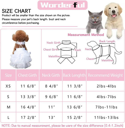 Dog Wedding Dress Bride Outfit with Pearl Necklace and Rose Pet Princess Formal Apparel for Puppy Cat (Large)