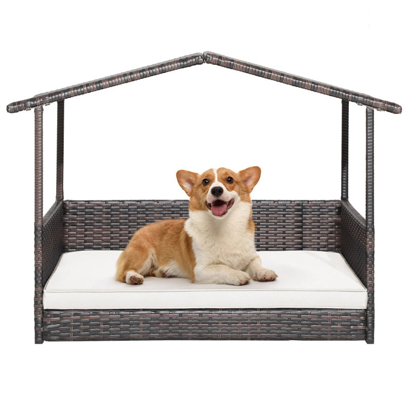 Outdoor Wicker Dog House with Weatherproof Roof